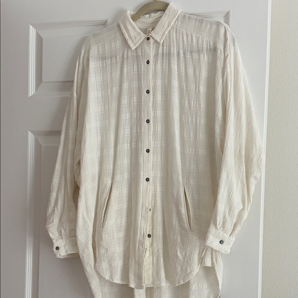 Free People Cream Button Down Shirt